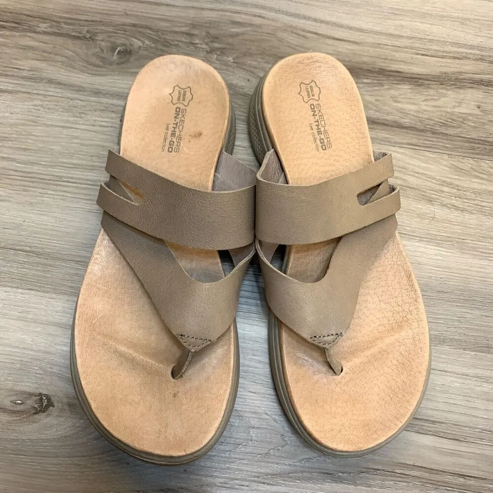 Skechers On‎ The Go Luxe Womens Thong Sandal US Size 10 Brown Leather